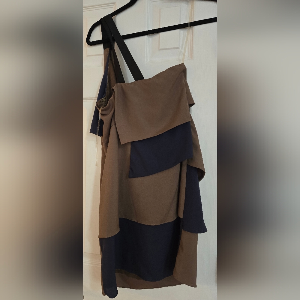 Elegant Brown and Navy Layered Dress